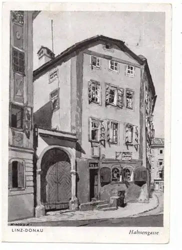 [Ansichtskarte] A 4000 LINZ, Hahnengasse, Künstler-Karte Carl Hayd, 1943. 