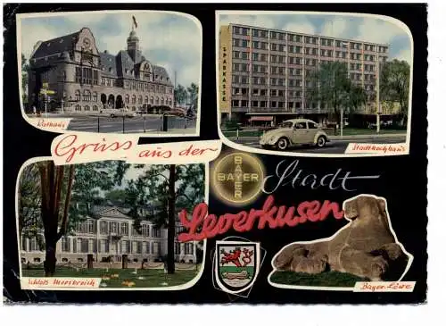 [Ansichtskarte] 5090 LEVERKUSEN, Stadthochhaus, Rathaus, Schloß Morsbroich, 1961, Druckstelle. 