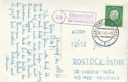 [Ansichtskarte] 5532 JÜNKERATH, Kyllbrücke, Landpoststempel "Gönnersdorf über Gerolstein", 1961. 