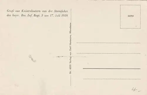 [Ansichtskarte] 6750 KAISERSLAUTERN, Ausstellungs Gebäude, Sternfahrt des bayr. Res. In. Regt. 5 am 17 Juli 1938. 