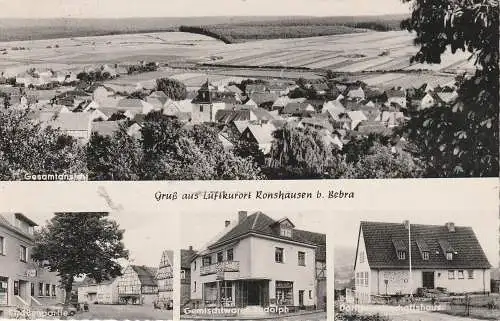 [Ansichtskarte] 6447 RONSHAUSEN, Gemischtwaren Rudolph, Dorfhaus, Strassenpartie, 1964. 