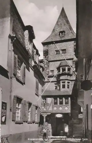 [Ansichtskarte] 6533 BACHARACH, Krahnenstrasse und Krahnentor, Haus Mai / Milch Ausschank. 