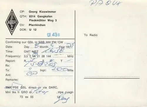 [Ansichtskarte] 8314 GANGKOFEN, Luftaufnahme, QSL Karte. 