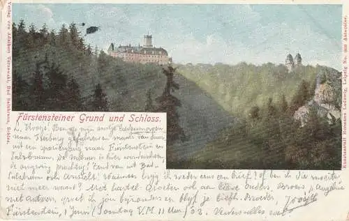 [Ansichtskarte] NIEDER - SCHLESIEN - WALDENBURG / WALBRZYCH, Fürstensteiner Grund und Schloß,  1902. 