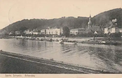 [Ansichtskarte] 0-8320 BAD SCHANDAU an der Elbe, Personen - und Frachtschiffe 1909. 