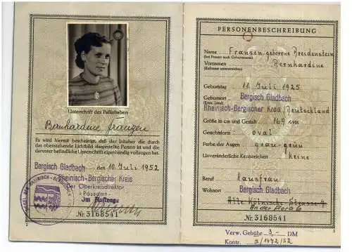 REISEPASS DEUTSCHLAND 1952