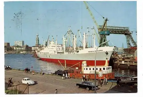 [Ansichtskarte] OZEANSCHIFFE - FRACHT - "REPUBLICA DE COLOMBIA", hamburg Hafen, VW - Käfer, MERCEDES -BENZ. 