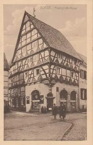 [Ansichtskarte] 4770 SOEST, Freiligrath - Haus, Drogerie zur Rose. 