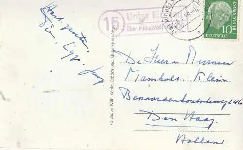 [Ansichtskarte] 6120 ERBACH, Schloß, Landpoststempel "Unter Mossau über Michaelstadt", 1958. 