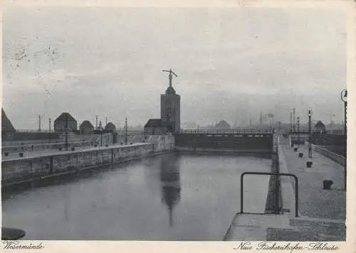 [Ansichtskarte] 2850 BREMERHAVEN - WESERMÜNDE, Neuer Fischereihafen - Schleuse, 1929. 