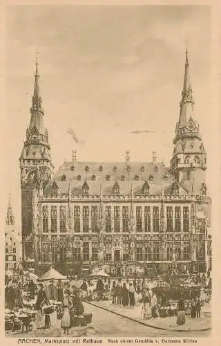 [Ansichtskarte] 5100 AACHEN, Marktplat mit Rathaus, Künstler-Karte Hermann Killian. 