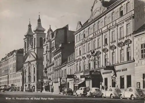 [Ansichtskarte] A 1000 WIEN, Hotel Roter Hahn, VW - Käfer, 196.. 