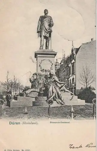 [Ansichtskarte] 5160 DÜREN, Bismarckdenkmal 1903, Bahnpost Düren - Heimbach. 