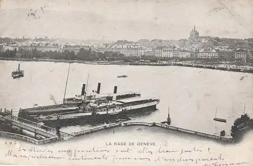 [Ansichtskarte] BINNENSCHIFFE - LAC LEMAN / GENFER SEE, "LEMAN" am Genfer Anleger, 1903. 