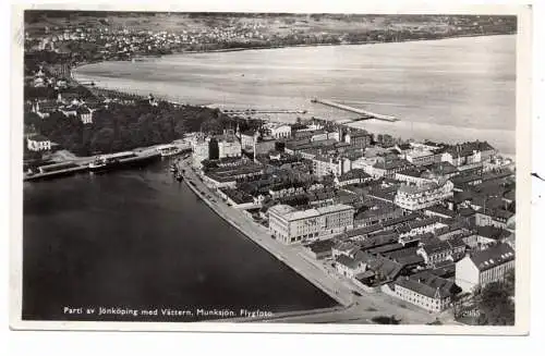 [Ansichtskarte] S 550 00 JONKÖPING med Vättern, Munksjön, Flygfoto 1938, Bureaustempel. 