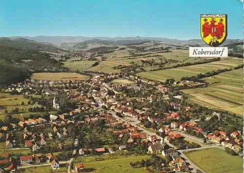 [Ansichtskarte] A 7332 KOBERSDORF, Luftaufnahme, Stadtwappen. 