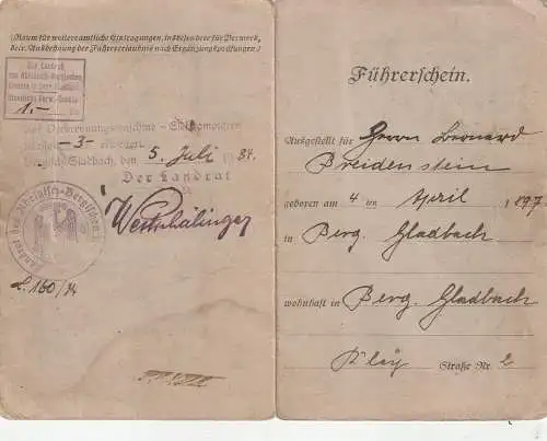 FÜHRERSCHEIN / DRIVER'S LICENCE / MOTORRAD - Köln 1926