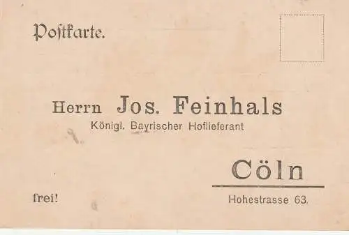 [Ansichtskarte] 5000 KÖLN, Firmenkarte Fa. Josef Feinhals / Collofino (Tabakhändler, Unternehmer, Kunstmäzen, Sammler), Hohestrasse 63. 