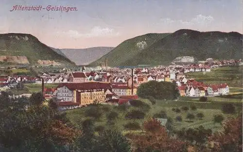 [Ansichtskarte] 7340 GEISLINGEN - ALTENSTADT, Blick über den Ort, Bahnpost, 1918. 