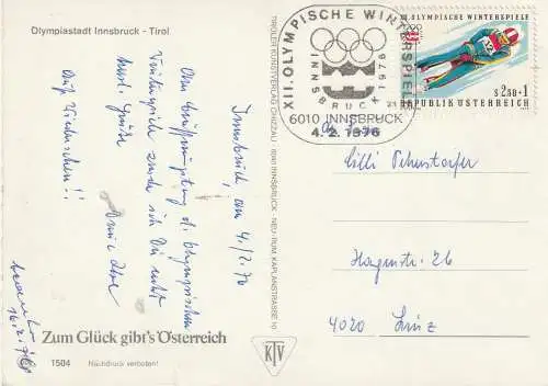 [Ansichtskarte] OLYMPIA 1976 INNSBRUCK, Sonderstempel vom Eröffnungstag. 