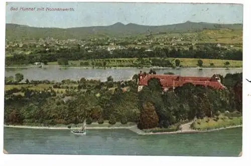 [Ansichtskarte] 5480 REMAGEN, Blick auf Kloster Nonnenwerth und Bad Honnef, color, 1909. 