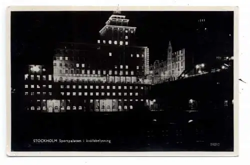[Ansichtskarte] S 100 12 STOCKHOLM, Sportpalatset i kvalisbelysning / Sportpalast bei Nacht, 1938. 