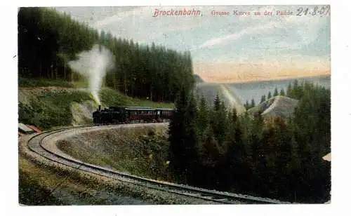 [Ansichtskarte] EISENBAHN / RAILWAY - Brockenbahn, Große Kurve an der Padde, 1907. 