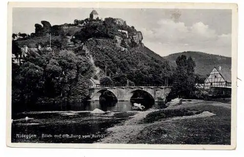 [Ansichtskarte] 5169 NIDEGGEN, Rurtalbrücke, Blick auf die Burg, 1935. 