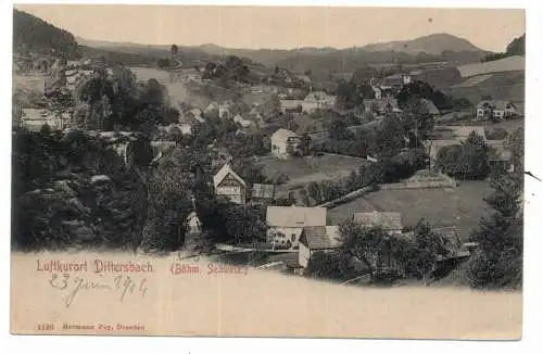 [Ansichtskarte] BÖHMEN & MÄHREN - DITTERSBACH / JETRICHOVICE, Blick über den Ort, 1904. 