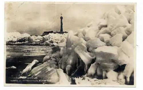 [Ansichtskarte] 0-2500 ROSTOCK - WARNEMÜNDE, Packeis an der Westmole 1929. 