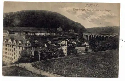 [Ansichtskarte] F 57240 KNEUTTINGEN / KNUTANGE, Neue Kantine nebst Brücke, 1916, deutsche Feldpost. 