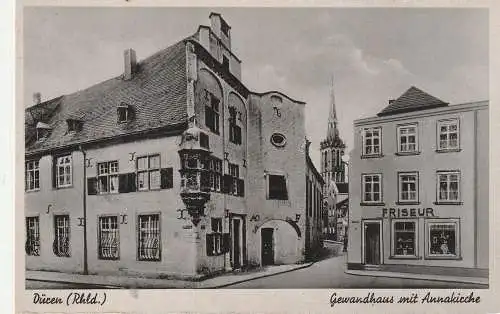 [Ansichtskarte] 5160 DÜREN, Gewandhaus, Friseur, Marienkirche, Verlag Pohlen. 