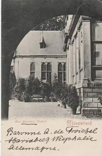 [Ansichtskarte] 4409 HAVIXBECK, Haus Havixbeck, Einfahrt, 1903, Privatpost Baron von Twickel. 