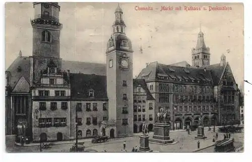 [Ansichtskarte] 0-9000 CHEMNITZ, Markt, Rathaus, Denkmäler, 1913. 