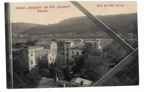 [Ansichtskarte] 0-8320 BAD SCHANDAU, Sendig's Königsvilla und Villa Quisana, Blick aus dem Aufzug. 