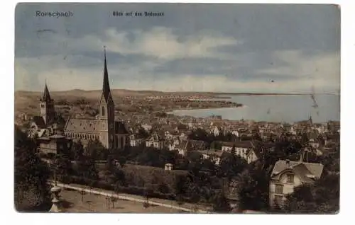 [Ansichtskarte] CH 9400 RORSCHACH SG, Blick über den Ort auf den Bodensee,  1913. 