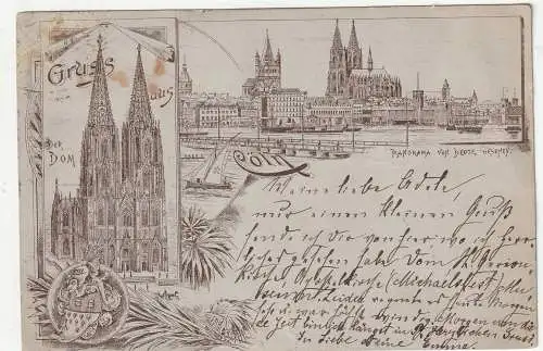 [Ansichtskarte] 5000 KÖLN, KÖLNER DOM / Ansicht von Deutz, sehr frühe Karte, 1880iger Jahre, Briefmarke war nur bis 1891 gültig, Bahnpost Cöln - Frankfurt. 