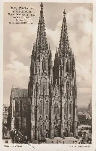 [Ansichtskarte] 5000 KÖLN, KÖLNER DOM, Westseite, Verlag Bänisch (Kratz, # 129a, 1941. 