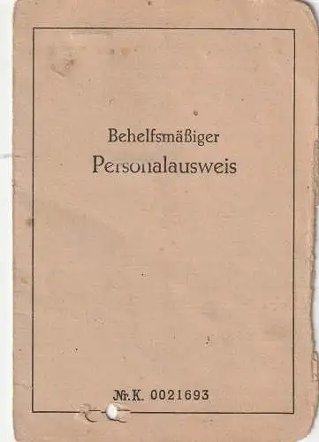 BEHELFSMÄSSIGER PERSONALAUSWEIS BERLIN 1946