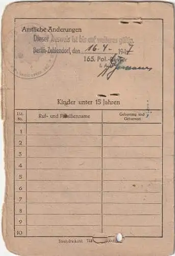 BEHELFSMÄSSIGER PERSONALAUSWEIS BERLIN 1946