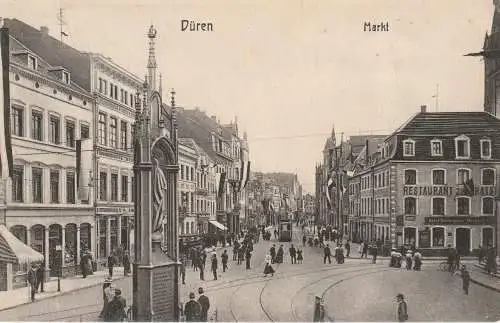 [Ansichtskarte] 5160 DÜREN, Markt, Kaiser - Beflaggung, 1910, Verlag Arnhold. 