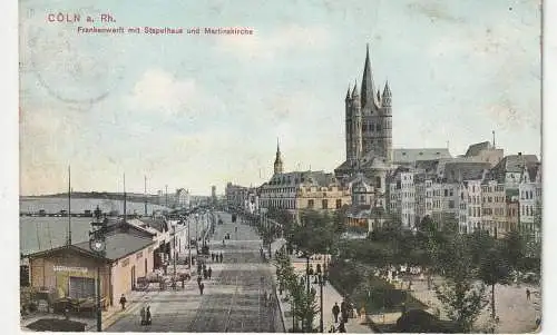 [Ansichtskarte] 5000 KÖLN, Frankenwerft, Stapelhaus, Kinderspielplatz, coloriert, 1906, Verlag Trenkler. 