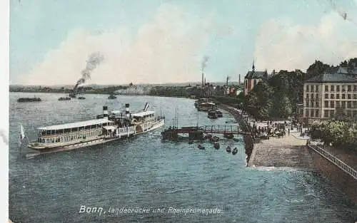 [Ansichtskarte] 5300 BONN, Landebrücke und Rheinbrücke, Köln - Düsseldoirfer Dampfer mit Kaiserfahne. 