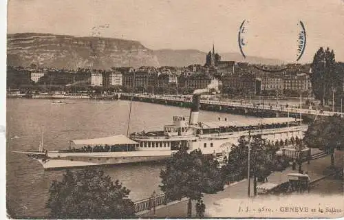 [Ansichtskarte] BINNENSCHIFFE - GENFER SEE / LAC LEMAN - "LA SUISSE" am Genfer Anleger, 1914. 