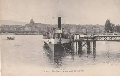 [Ansichtskarte] BINNENSCHIFFE - GENFER SEE / LAC LEMAN, Dampfer am Anleger Genf, 1905. 