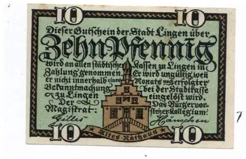 NOTGELD SERIENSCHEIN LINGEN