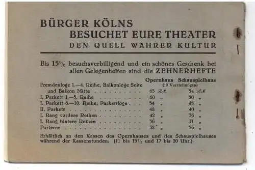 STÄDTISCHE BÜHNEN KÖLN, Ausweisheft für Schüler