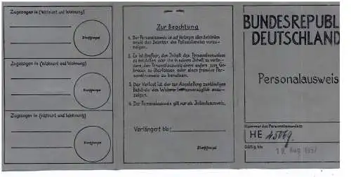 PERSONALAUSWEIS BUNDESREPUBLIK DEUTSCHLAND, 1952