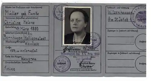 PERSONALAUSWEIS BUNDESREPUBLIK DEUTSCHLAND, 1952