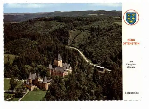 [Ansichtskarte] A 3522 ZWETTL, Burg Ottenstein, Luftaufnahme, Wappen. 